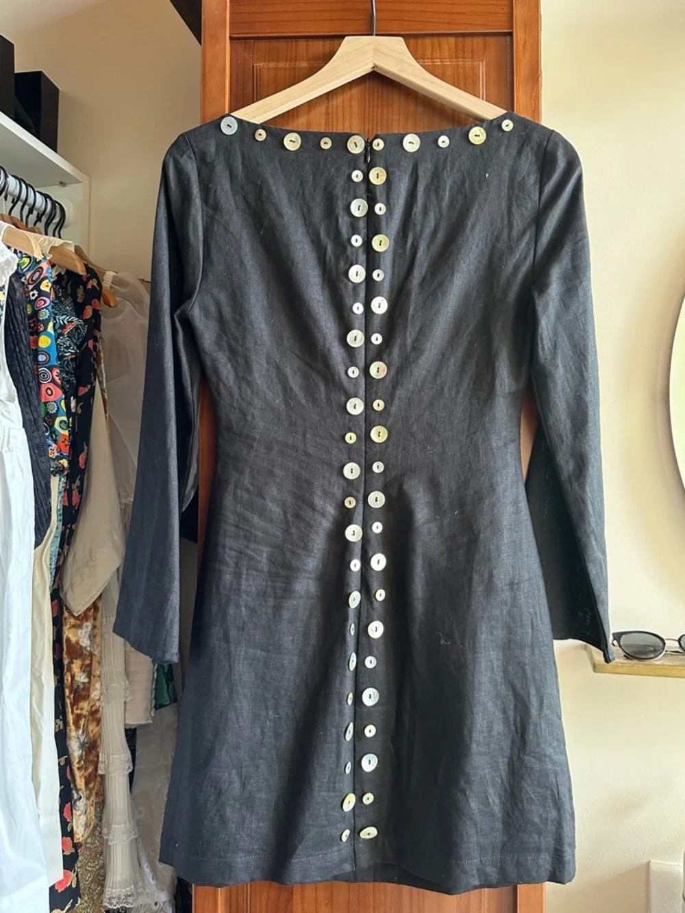 Staud Black Linen Shell Button-Trim Square Neck Dress 0 XS - Picture 2 of 6